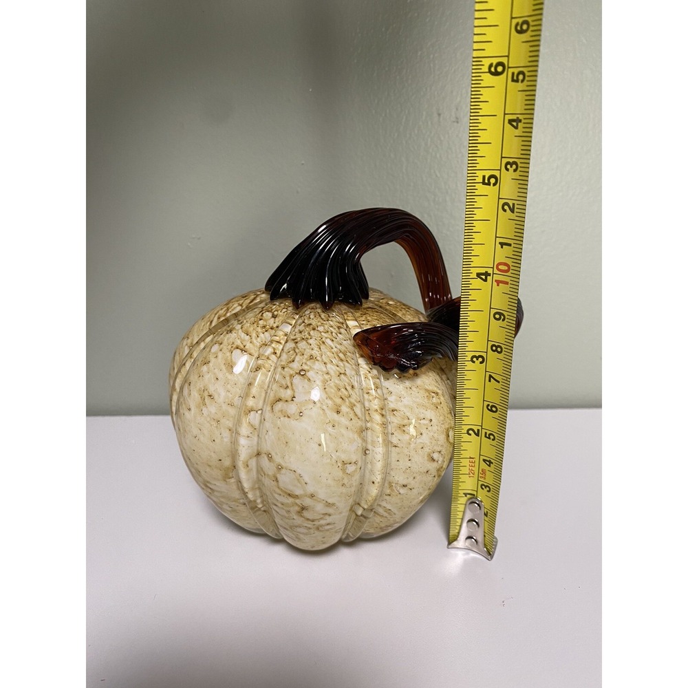 Hand blown Glass Pumpkin Neutrals Brown Amber Yellow Speckled Excellent! - Picture 3 of 8
